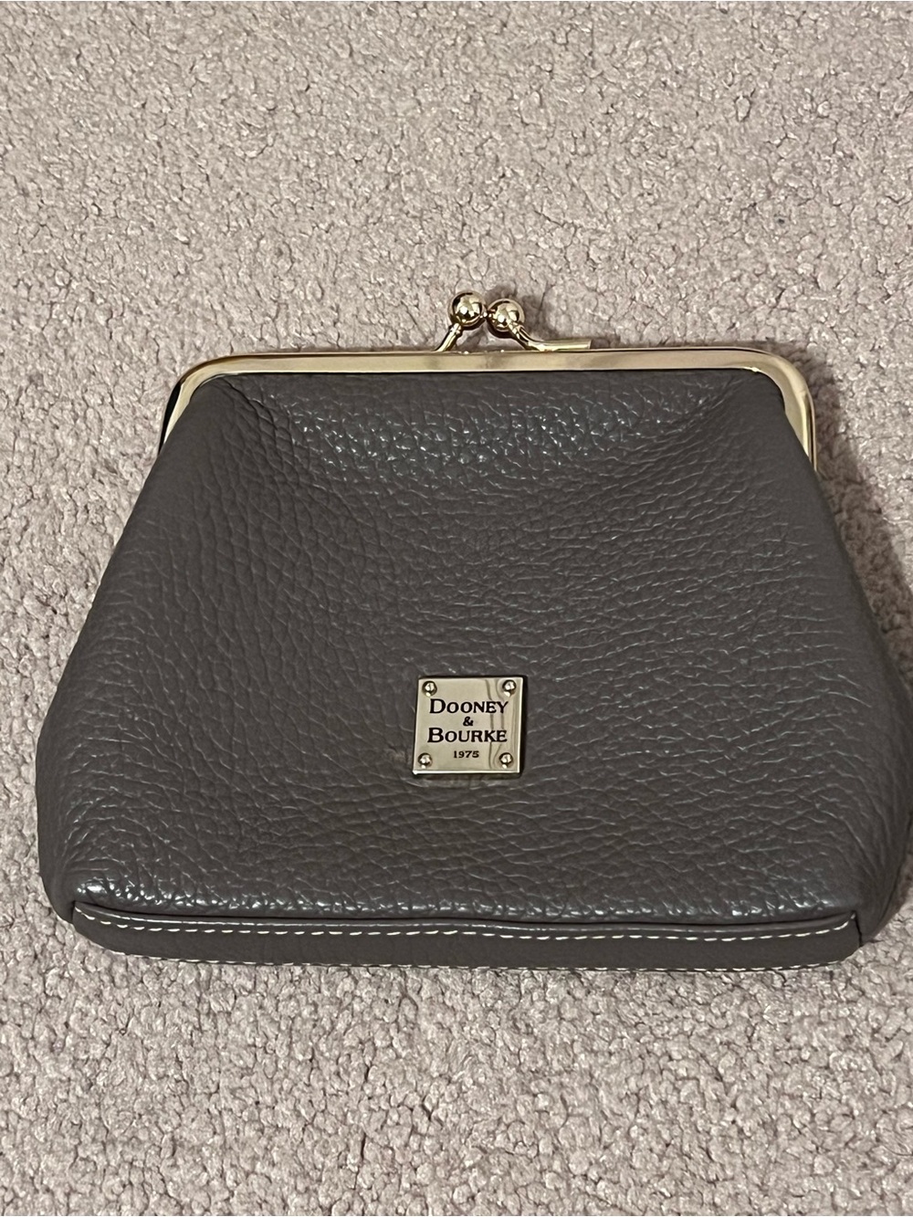 Dooney & Bourke Dark Brown Pebbled Leather Kiss-Lock Coin Purse